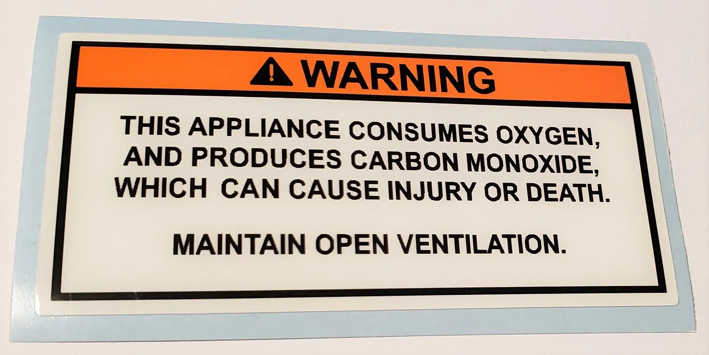 Open Flame Appliance Asphyxiation Warning Label (our #135)