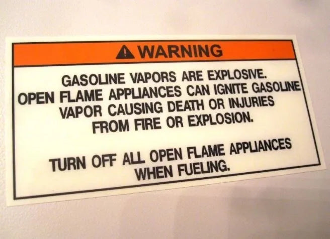 Gasoline Vapors & Open Flames Warning Label (1) (our #114)