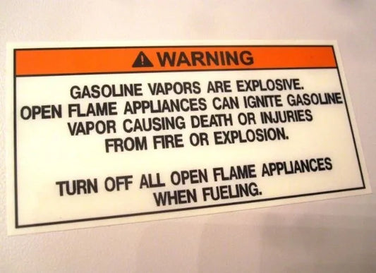 Gasoline Vapors & Open Flames Warning Label (1) (our #114)