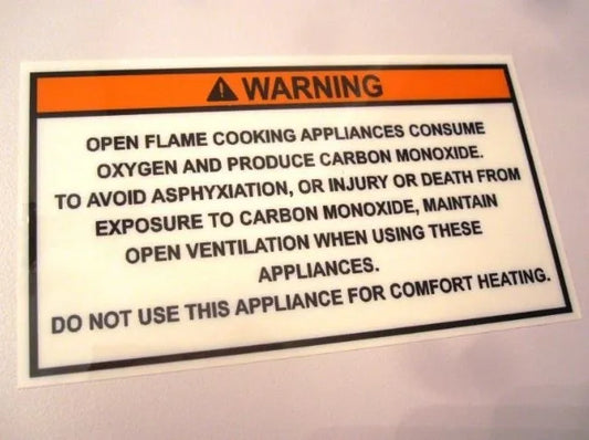 Open Flame Cooking Asphyxiation Warning Label (our #115)