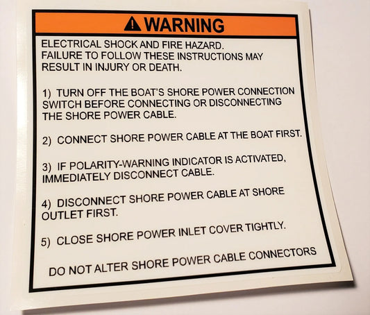 AC Shore Power Inlet Warning Label (our #141)